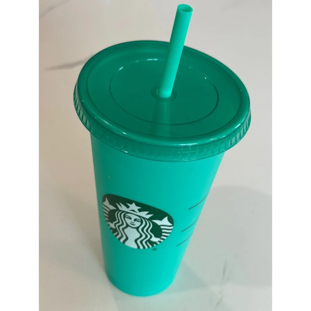 Starbucks 2020 Reusable Color Changing Cold Cup Tumbler 24oz‎ Green Teal Straw